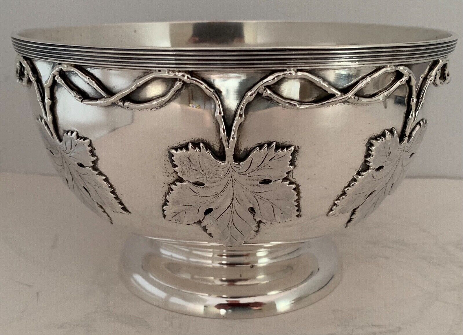 GORGOUS ENGLISH STERLING shop FRUIT BOWL WITH APPLIED G& New color LEAVES VINES