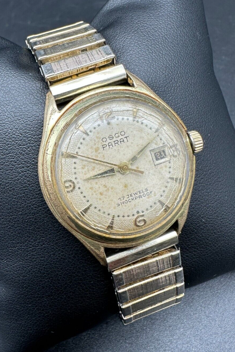 Vintage Armbanduhr Mechanisch Osco Parat 17 Jewels Goldplated