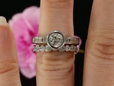 Bezel Wedding Set Ring 1.9ct Round Cut Simulated Diamond 14k White Gold Plated