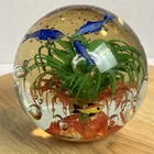 VTG Murano Glass Style Tropical Reef Fish Aquarium Orb Paperweight 4" Home Decor