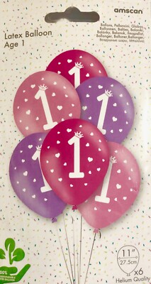 Latex Rundballons, wählbar aus Alter 1 oder Alter 9, 11''/27,5 cm, 6er Pack, nagelneu