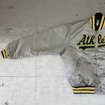 Vintage RARE! 90s MLB Oakland Athletics A’s Silver Starter Baseball Jacket  Sz XL