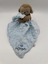 Carters 2015 Tan Monkey Lovey Blue Security Blanket Rattle I Love Mommy
