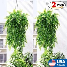 2 x Artificial Ferns Rattan Leaf Plants Fake Hanging Garland Vine Home Decor