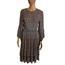 Tiered Ruffle Dress Black White Print Long Sleeve Midi Casual