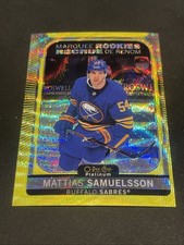 #264 MATTIAS SAMUELSSON 2021-22 OPC Platinum NEON YELLOW SURGE MARQUEE RC SABRES