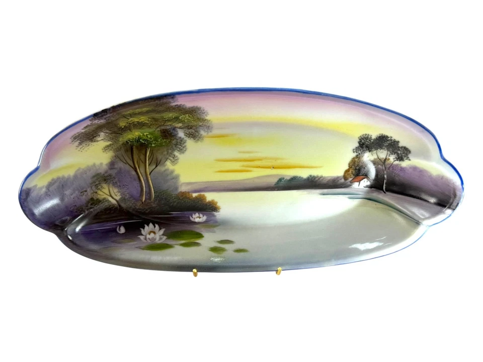 Antique Noritake Hand Painted Porcelain Scenic Tray – Lake & Trees Sunset - Image 3 of 4