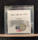 1920   Coin Mart Graded Canadian,  ¢5 Cent **VG-8**