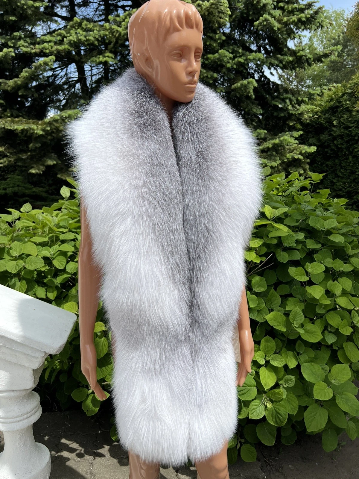 Shadow Frost Fox Real Fur Scarf/Shawl Luxury Handmade Stole Satin Lined