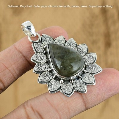 Third Eye Chakra Pear Labradorite Stone Anniversary Pendant Jewelry 925 Silver