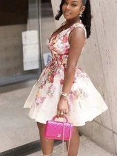 ZIMMERMANN- 3 (AU 14/US 10)-WONDERLAND SILK LINEN FLORAL V NECK ELKA MINI DRESS