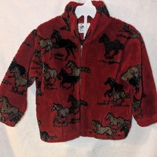 Vintage USA Black Mountain Kids Fleece Jacket Size M 4/5 Red Horses 4 5 Boy Girl