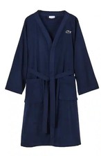 Lacoste Home Logo Patch 100 Cotton Pique Bath Robe Black Iris,One Size.