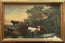 ANTQ 19th C O/C "A Summer Evening in The Meadow" Attr. Thomas Sidney Cooper, UK!