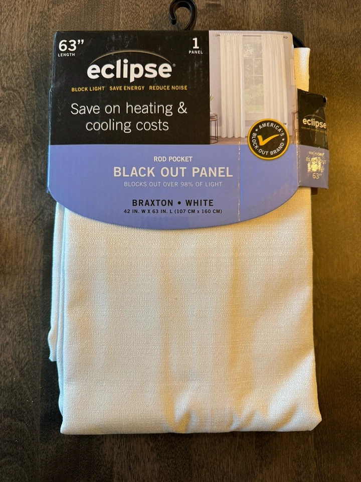 Eclipse Blackout Curtain Braxton White 63" x 42" Black Out Panel  New - Image 4 of 4