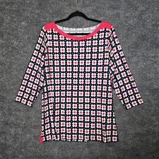 Talbots Top Womens 1X Black Red Geometric Dots Knit Boat Neck Retro