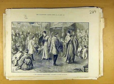 Original Old Antique Print 1887 Christmas Children Japanese Quadrille Dance 19th