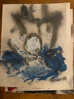 Original poster art by Ody West painting 22x28 boating graffiti man overboard