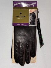 Isotoner Isoflex Leather Gloves Black Brown Fleece Lined Dress Y2K OS 56060 NWT