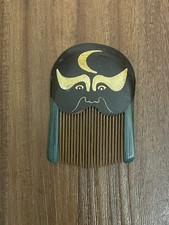 Vintage Wooden Asian Chinese Hand Painted Hair Comb, Face Design