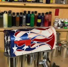 Custom painted Hot Rod Flame American Flag Mailbox
