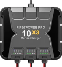 3 Bank Marine Battery Charger 10X3, 30A (10A/Bank) - 12V Waterproof Onboard Batt