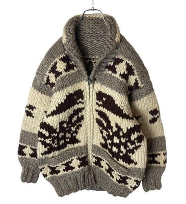 Canadian Large Native American Print Cowichan Sweater CLIX Zip Vintage