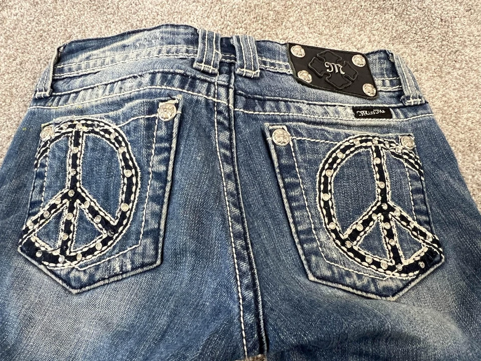 Miss Me Bermuda Shorts Womens 26 Blue JP5091BM Peace Sign Rhinestone Distressed - Image 4 of 4