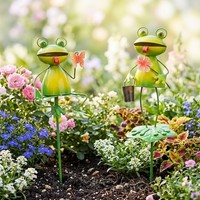 Gartenstecker Frosch Mit Blume Ca. 84 Cm - Gartendekoration - Aus Metall