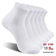 6 Pack Men's Ankle Socks Cotton Cushioned Athletic Running Socks Medium White