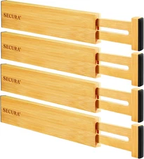 Bamboo Drawer Dividers Organizer 4-Pack, Adjustable Drawer Separators Expandable