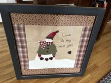 Wool felt applique framed glass  "Love Is The Best Gift" 12x12”