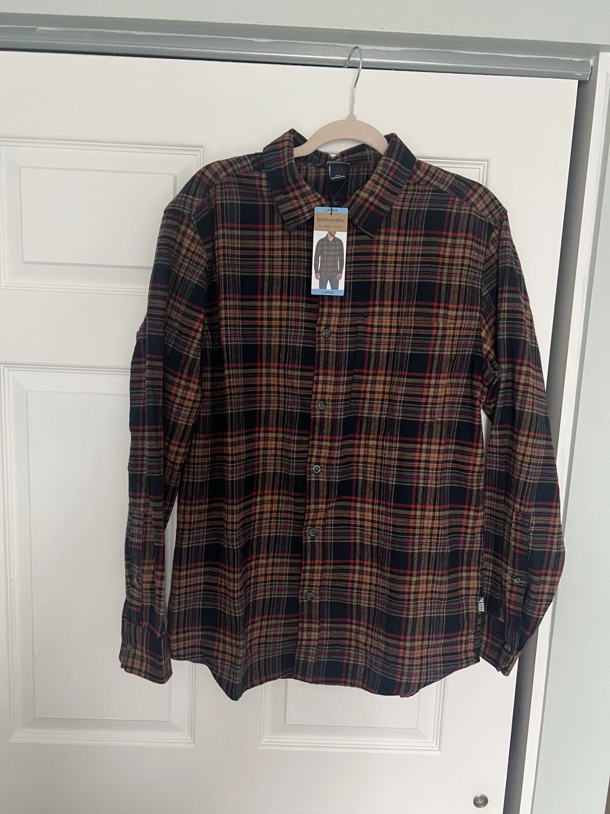 Men’s Size Large Flannel Shirt. NWT, Multi Color, Eddie Bauer