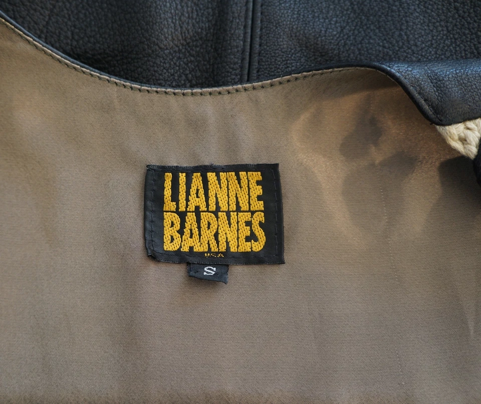 Chaleco Tejido Vintage LIANNE BARNES Mezcla Cuero Negro y Manta Southwest S Foto 2 de 4