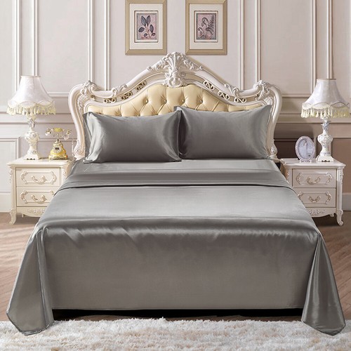 4Pcs Summer Extra Soft Satin Silk Bed Sheet Set 1800 Count Deep Pocket Fitted - Picture 13 of 55