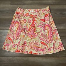 Talbots Women's Tan Orange Pink Paisley Midi Skirt Sz 18W