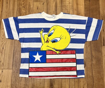 Vintage 90s Looney Tunes “Tweety Bird” AOP American Flag Shirt