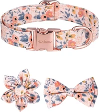 Kedume Dog Collar with Flower Pattern Adjustable Roll Buckle and Quick Release M