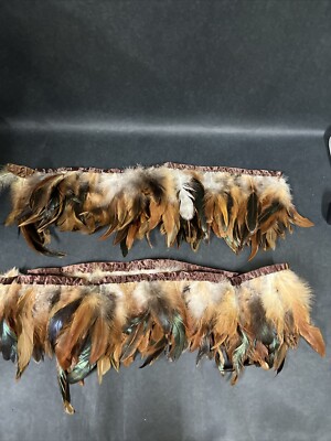 2 Pc Stitched Half-Bronze Schlappens Feathers 1Yd W/Brown Satin Ribbon Edge