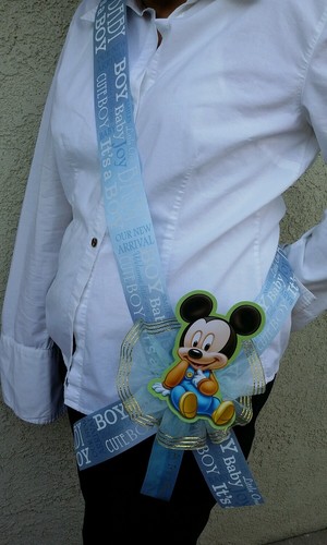 1 Baby Shower ~MOM TO BE SASH with MICKEY MOUSE~ Blue/boy, Ribbon,favors,Safari - Picture 7 of 9
