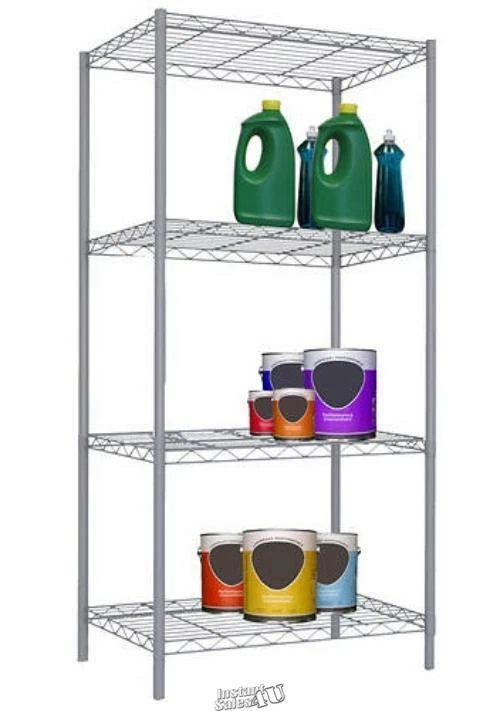 Home Basics 4-Layer Tier Steel Wire 4-Shelf Storage Rack Silver Kitchen Garage