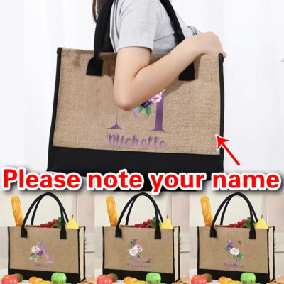 Personalised Custom Name Shopping Tote Bag Linen Woven Handbag Shoulder Bag  UK UK