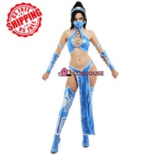 Women's Kitana Split Cosplay Costume Outfit with Wristbands Stockings Face Cover