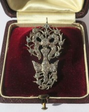 Grand pendentif ancien Saint Esprit pierres du Rhin argent massif Normandie XIXe