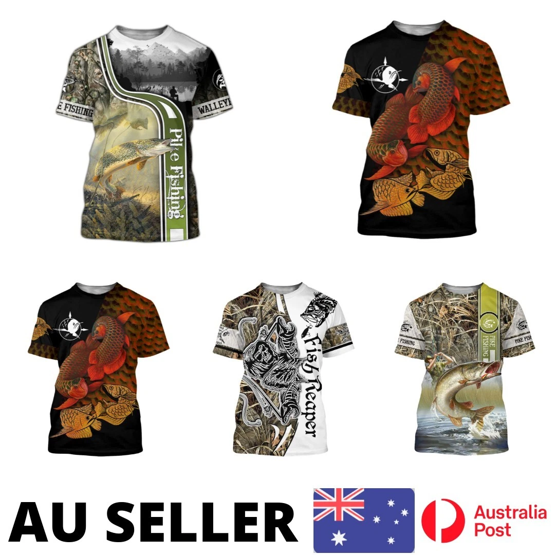 Pike Fishing Shirt Camping Outdoor Boating Summer 3D Printed - AU Stock