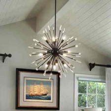 LLHZSY 31.49 in. 12-Light Black Sputnik Pendant Dimmable Chandelier w/ Crystals
