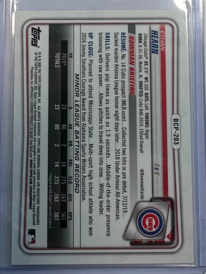 2020 Bowman Chrome Prospects Green Refractor  - 80/99 Ethan Hearn #BCP-203 - Image 2 of 2