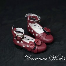 1/4 1/3 BJD Shoes Doll Low Heels Bow Cross Belt Hollow-carved Flower Matte Red