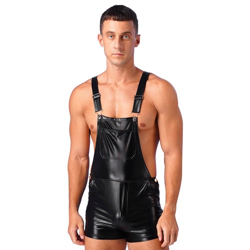 Men Shiny Metallic Dungarees with Strap Overall Suspender Shorts Fancy Dress - Picture 26 of 43