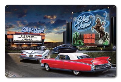 50er Drive In Autokino Cadillac Chevrolet Mercury Retro Sign Blechschild Schild